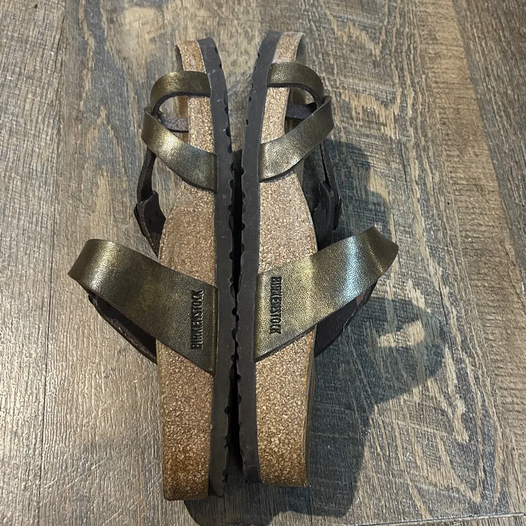 Birkenstock 37 Mayari Bronze Sandals Sparkle Slide Buckle Women’s (7) Leather - Image 3