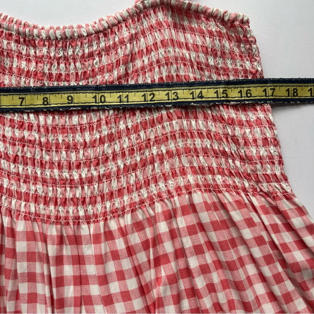 Freshman 1996 Red Gingham Smocked Ruffle Strap Peplum Tank Top Size XL Pink - Image 5