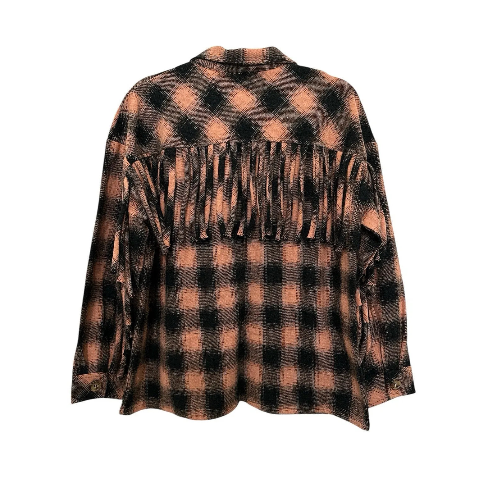 Entro Fringe Plaid Shacket S oversized fit western, edgy boho, whimsical look. - Image 3