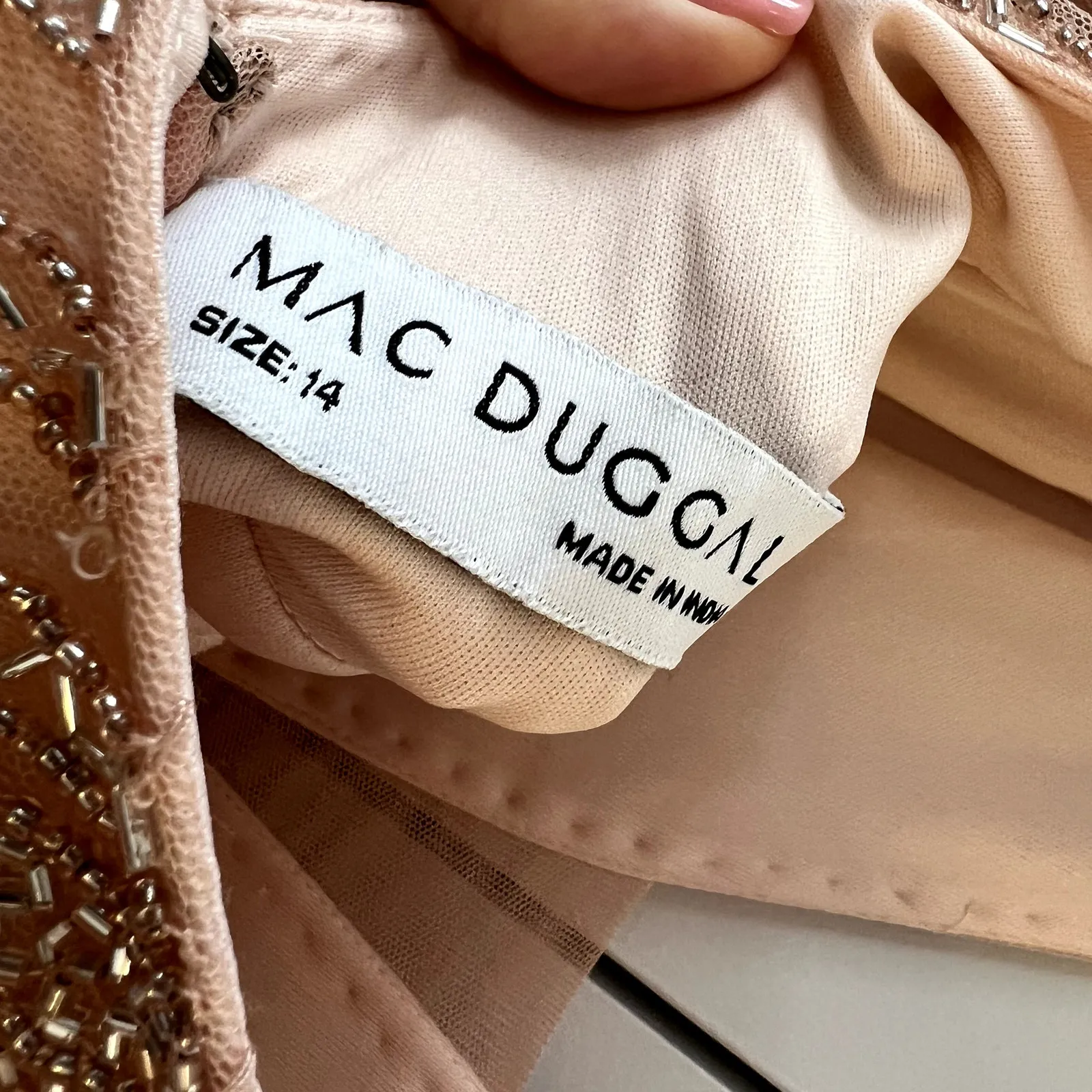 Mac Duggal 6015 V neck Sequin Embellished Gown Apricot Pink size 14 - Image 9