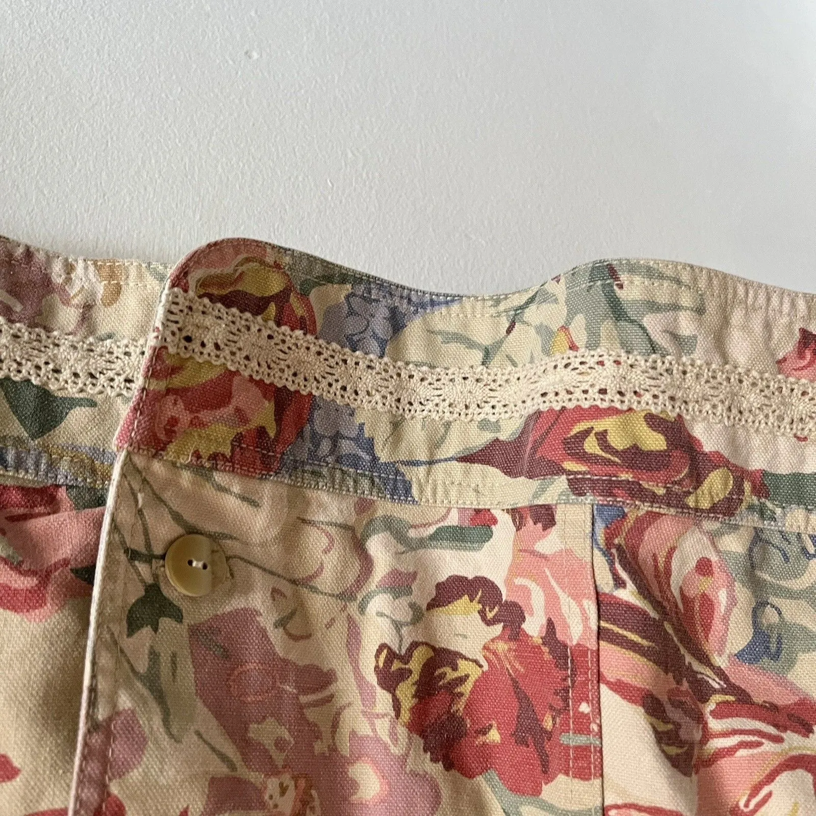 Vtg 90s Streetwear Womens XL Lace Flower All Over Print Canvas Trucker Jacket - Image 5