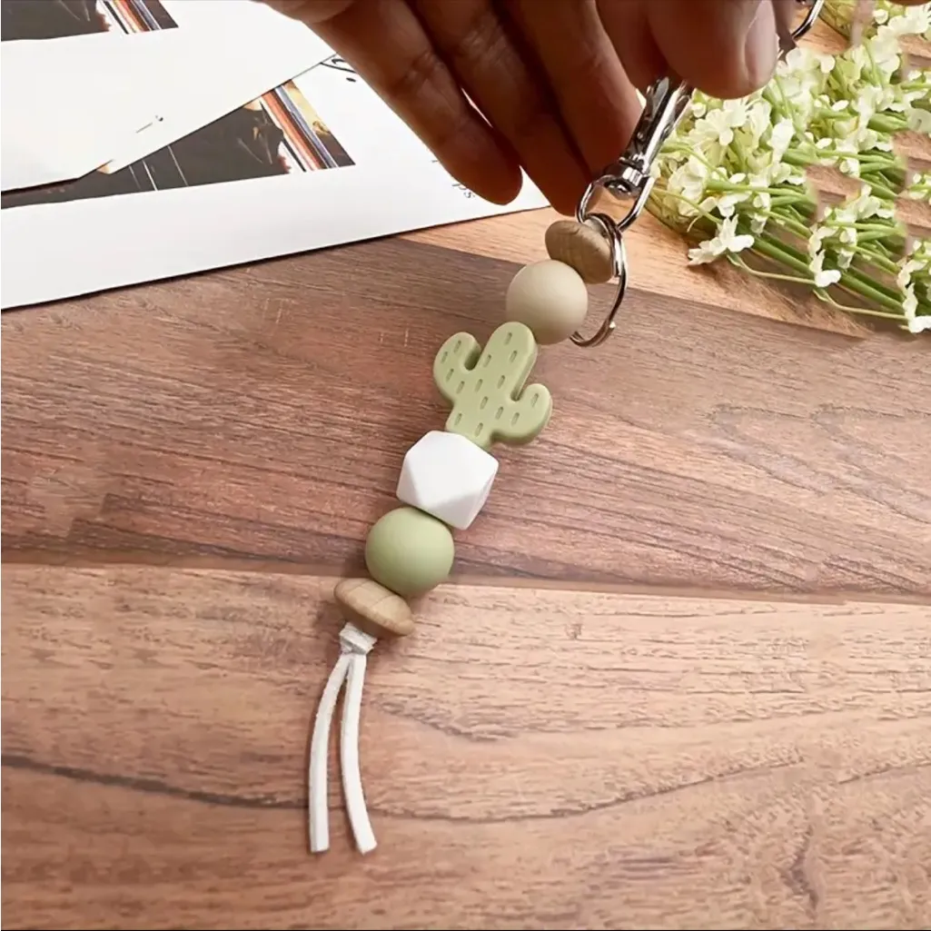 Trendy Western Cactus Keychain Fashionable Silicone Beaded with‎ Pendant Design - Image 2