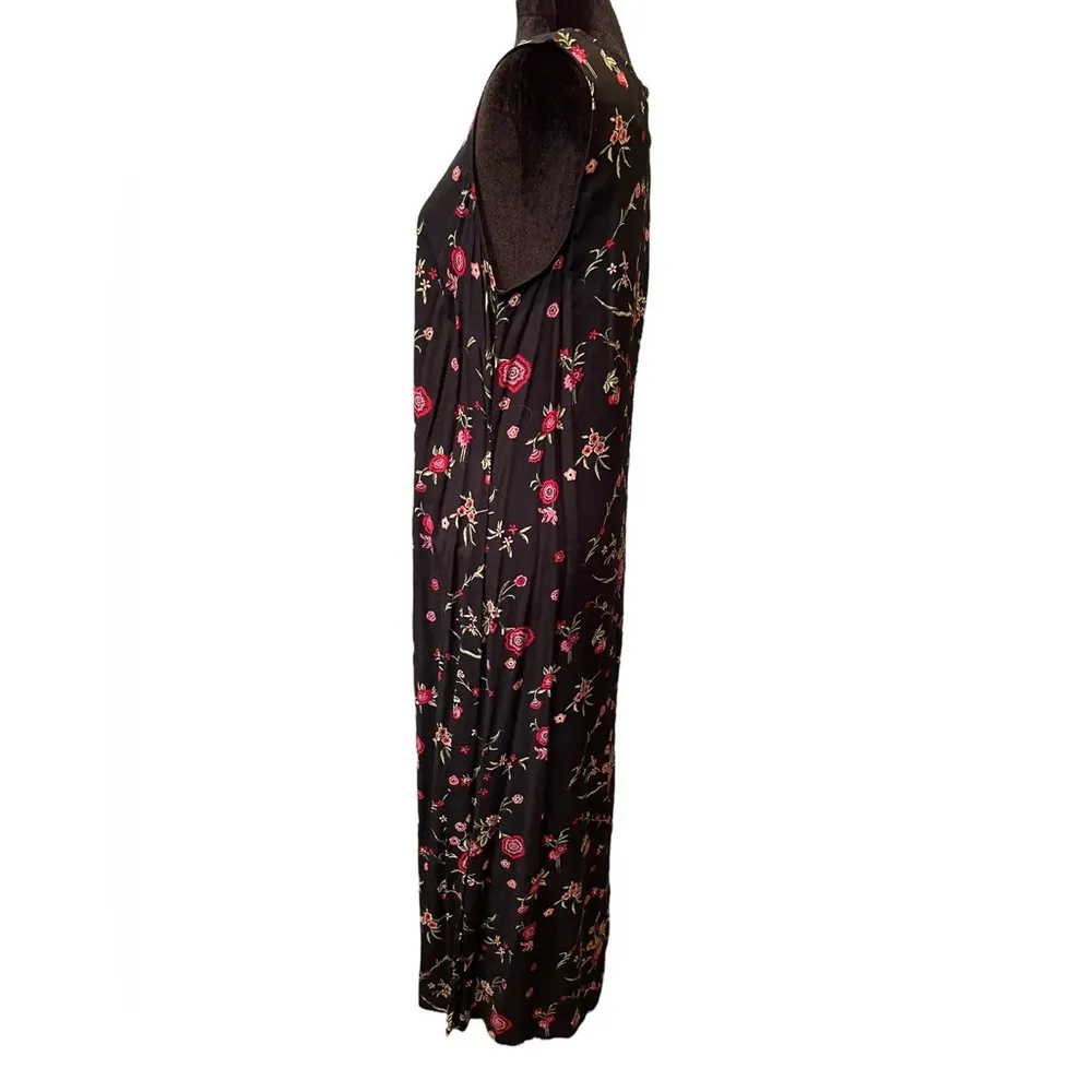 Victoria Holley Vintage 90s Black Whimsygoth Boho Witchy Hippie Rose Midi Dress - Image 4