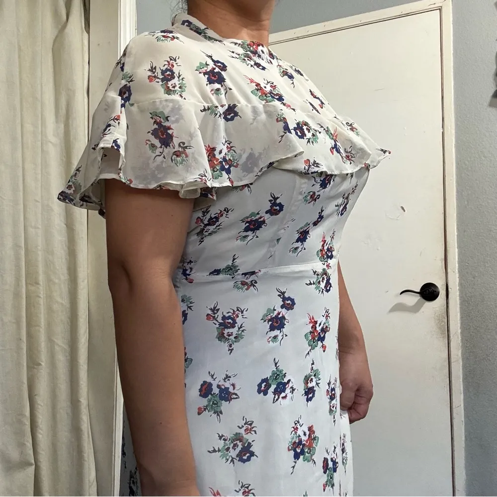 Sweet Salt Women Floral Homestead Classic Vintage Cream Lined Midi Dress Size 12 Green - Image 4