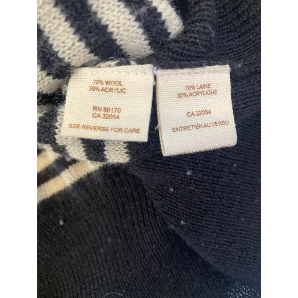 Free People Black Beige Scoop Neck Striped Sweater Sz M Wool Pullover - Image 7