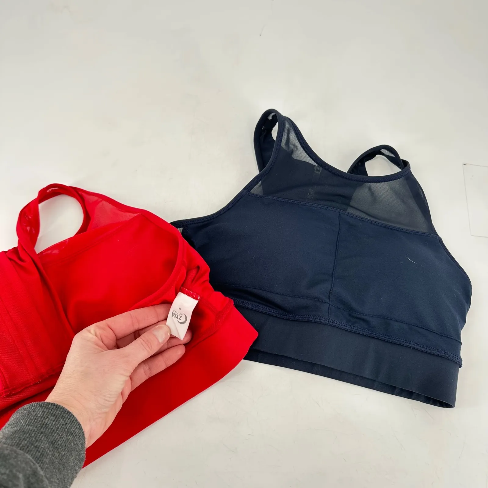 Zyia Womens All Star Sports Bra Size M Red  Blue Racerback Zip Mesh Logo Shimmer - Image 6