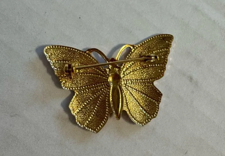Vintage Pink Gold Tone Small Dainty Butterfly Pin Brooch Estate Fairycore - Image 2