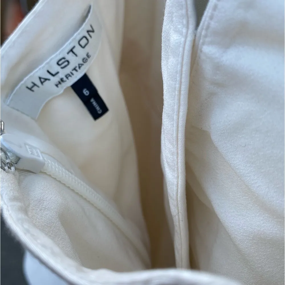 White Halston Heritage midi tiered halter dress with black accents; worn twice - Image 5