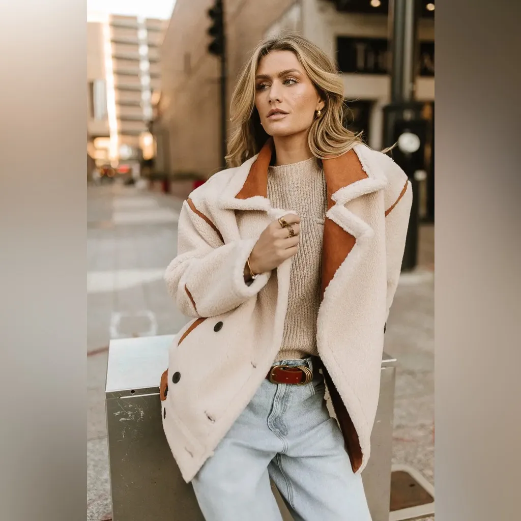 BLANKNYC “Out Of Town” Sherpa Jacket Size Small NWT Cream/Tan NWT - Image 12