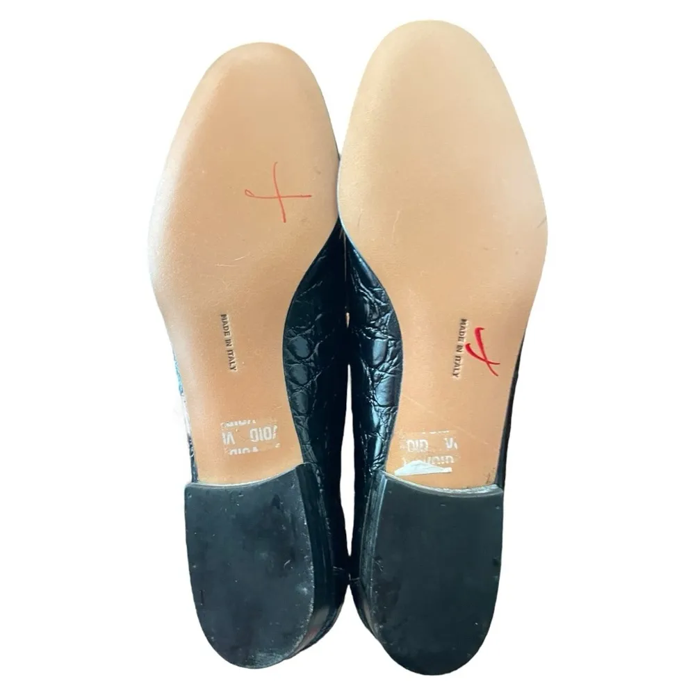 Salvatore Ferragamo Croc Embossed Leather Loafer in Black with Gold Size 6 - Image 8