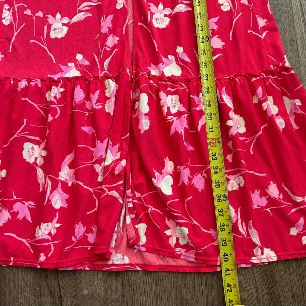 Maaji Alana Red White Floral Button Front Tiered Floral Boho Maxi Skirt S - Image 10