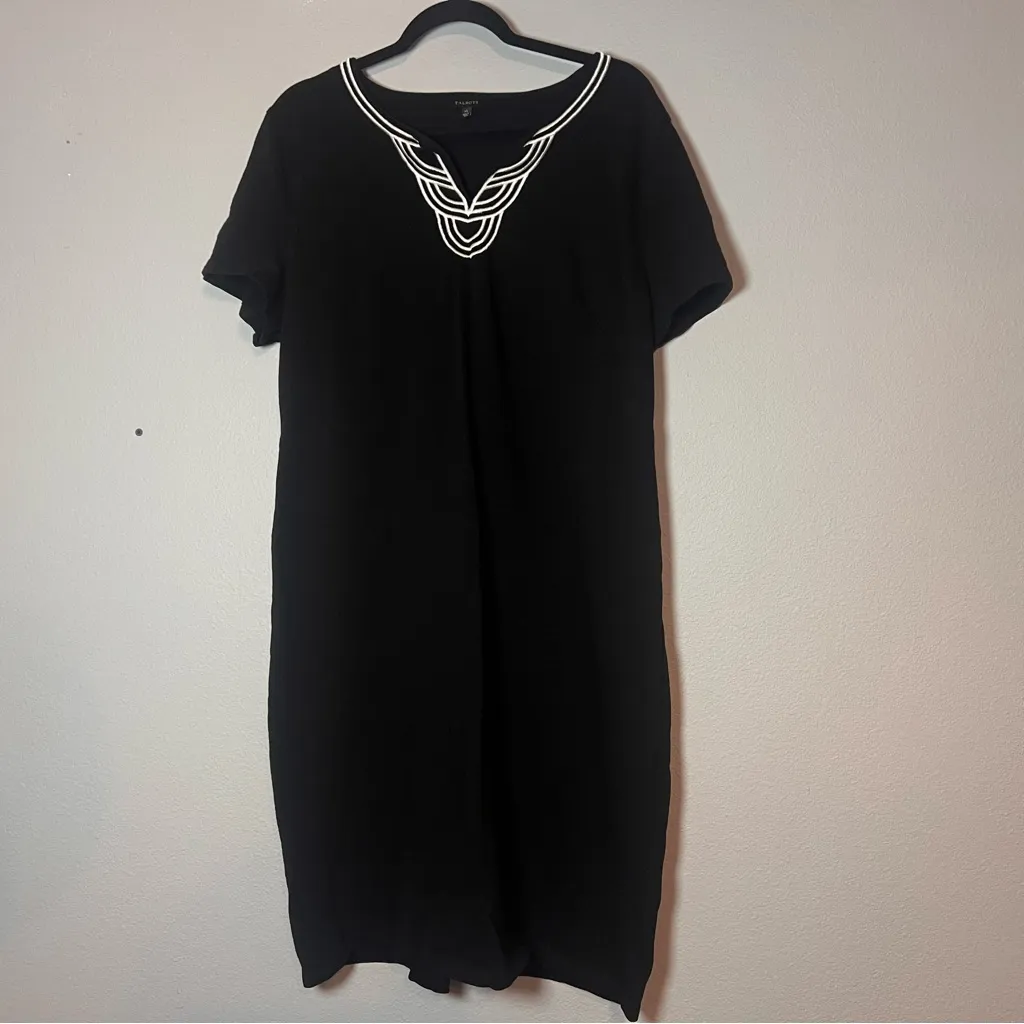 Talbots Embroidered Slub Jersey Shift Dress Black White Size XL Knee Length - Image 4