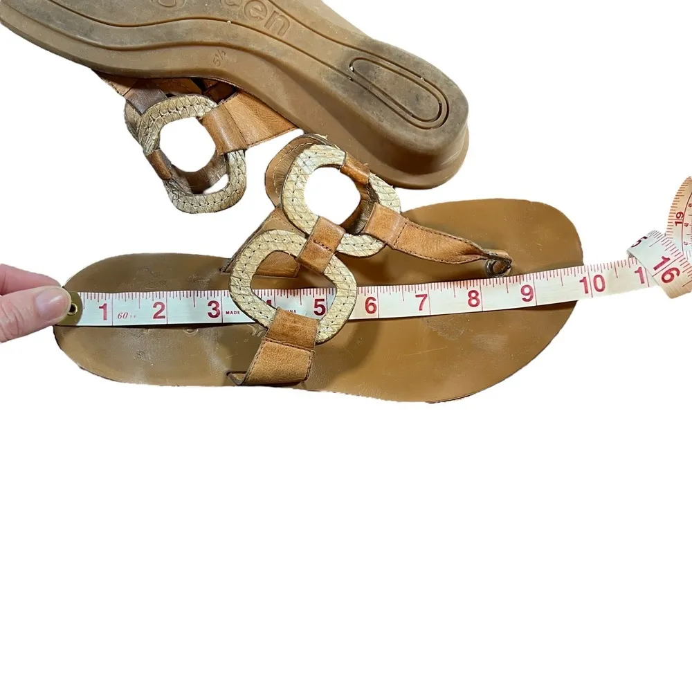 Paul Green Brown Leather Thong Sandals Snake Embossed Detail US 8.5 (Marked 5.5) - Image 7