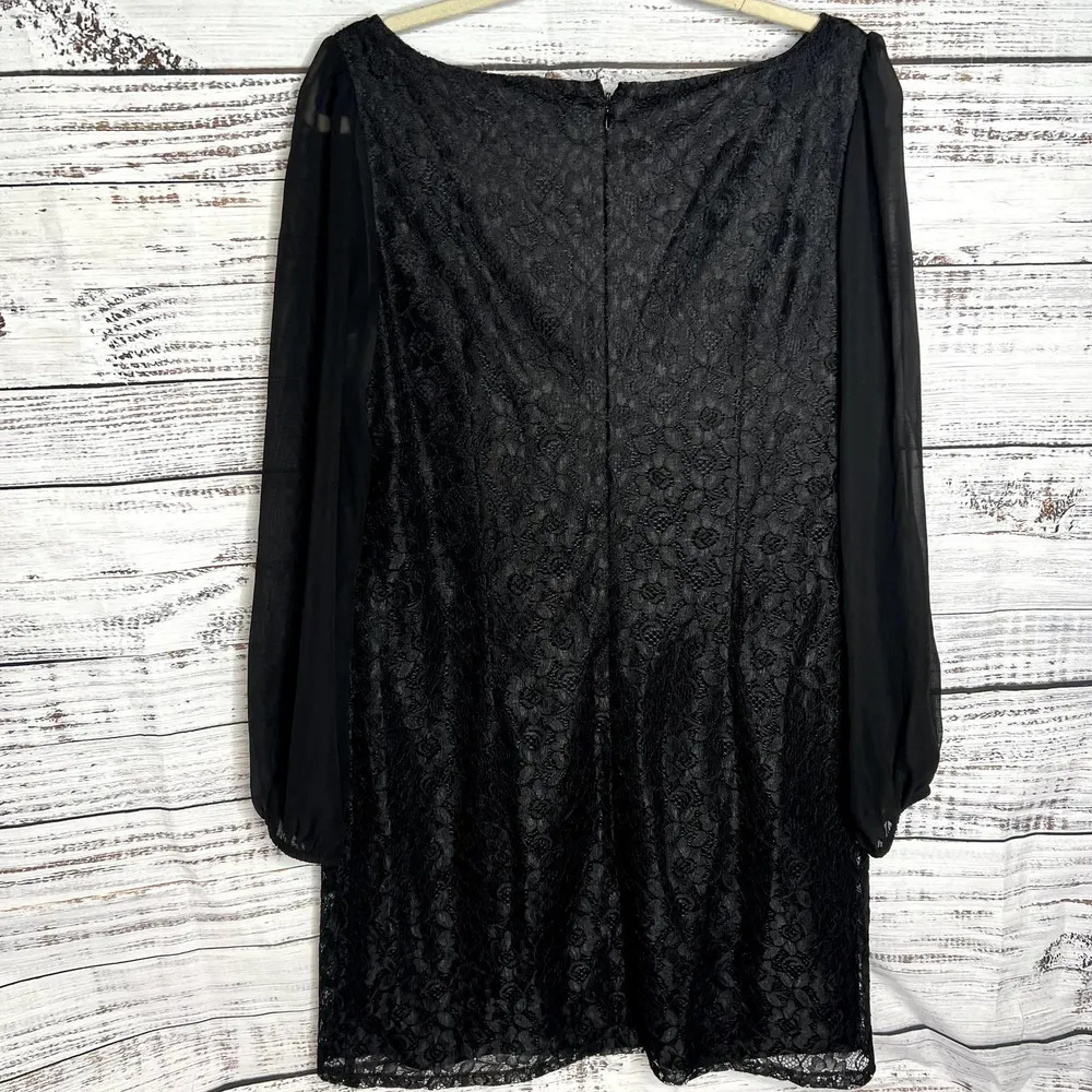 Eliza J Black Lace Dress Long Sleeve Sheer Women's A Line 14 - Image 3