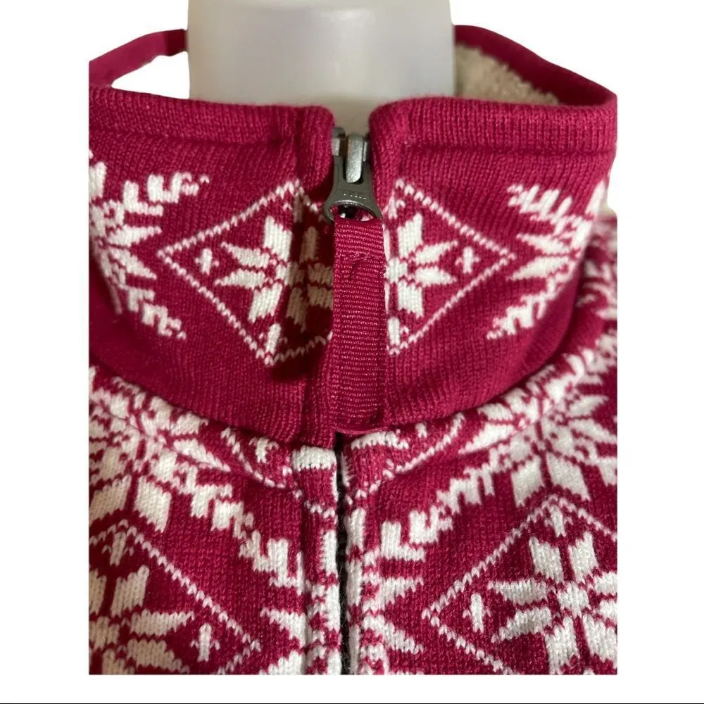 L.L. Bean Vintage Pink Snowflake Print Zip Front Sweatshirt/Sweater Large - Image 8