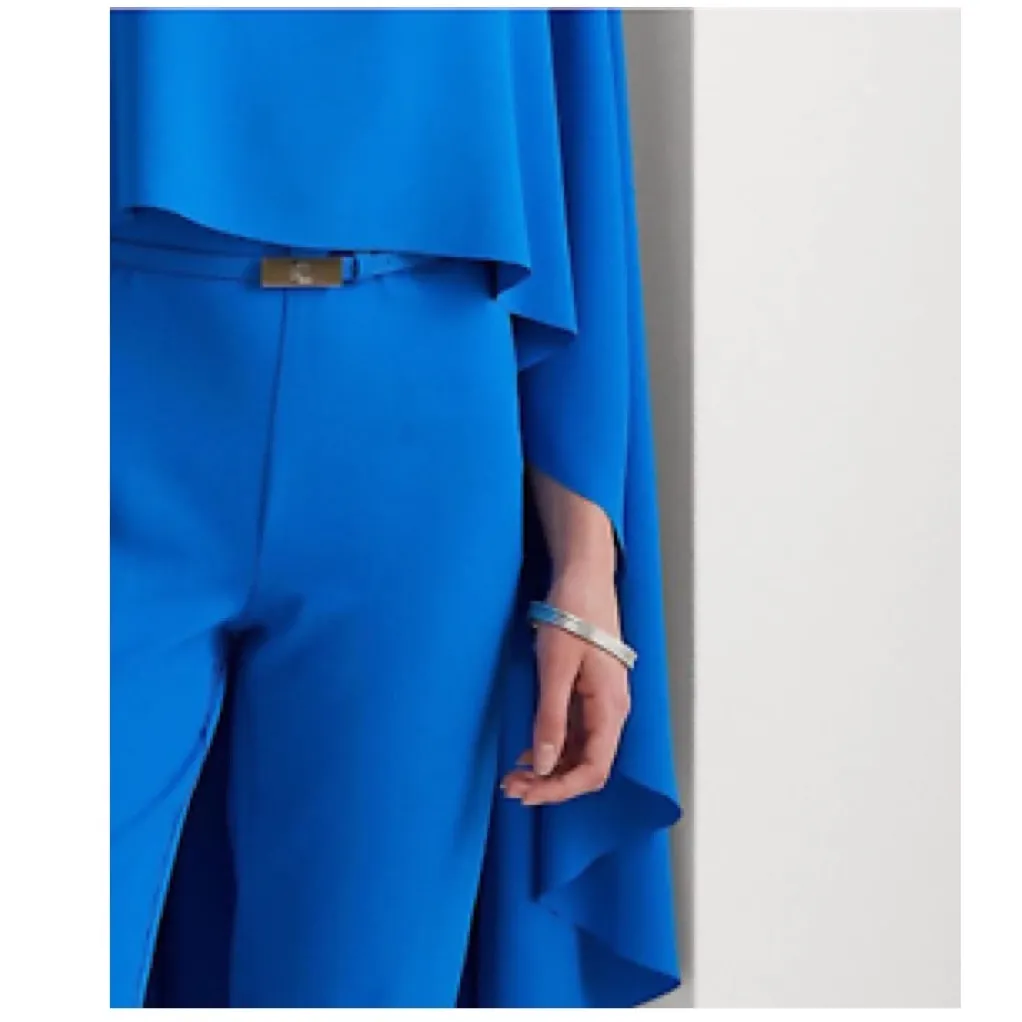 NWT LAUREN RALPH LAUREN Tropic Royal Georgette Cape Jumpsuit SZ - Image 4