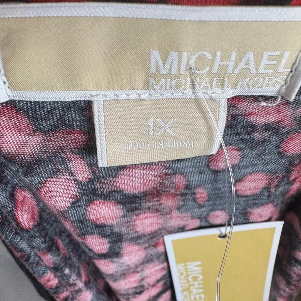 Michael Kors lipstick red and black abstract print cowl neck top size 1X NWT - Image 5