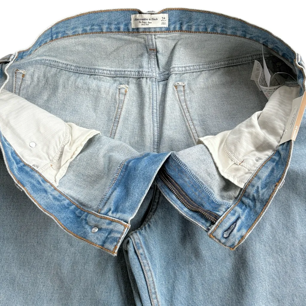NWT Abercrombie & Fitch The Baggy Boot Mid-Rise Jeans Size 34 - Image 8