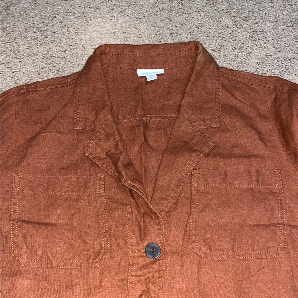 J. Jill Love Linen Longline Blazer Four Button Front Long Sleeve Auburn Brown LP Size undefined - Image 6