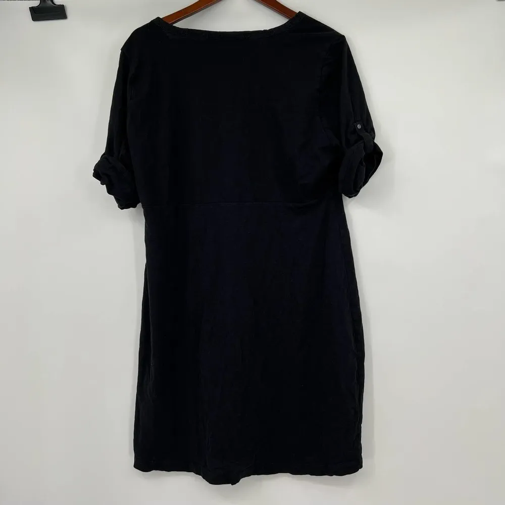 Woolrich black 3/4 Roll Tab Sleeve V-Neck A-Line Casual cotton Dress neutral XL - Image 4