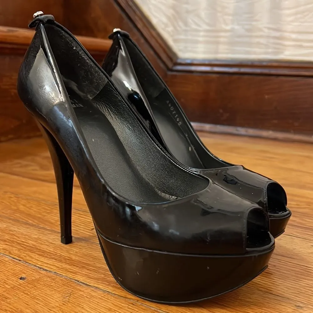 Black Patent Leather Platform Peep Toe Pumps Size 7M - Image 8