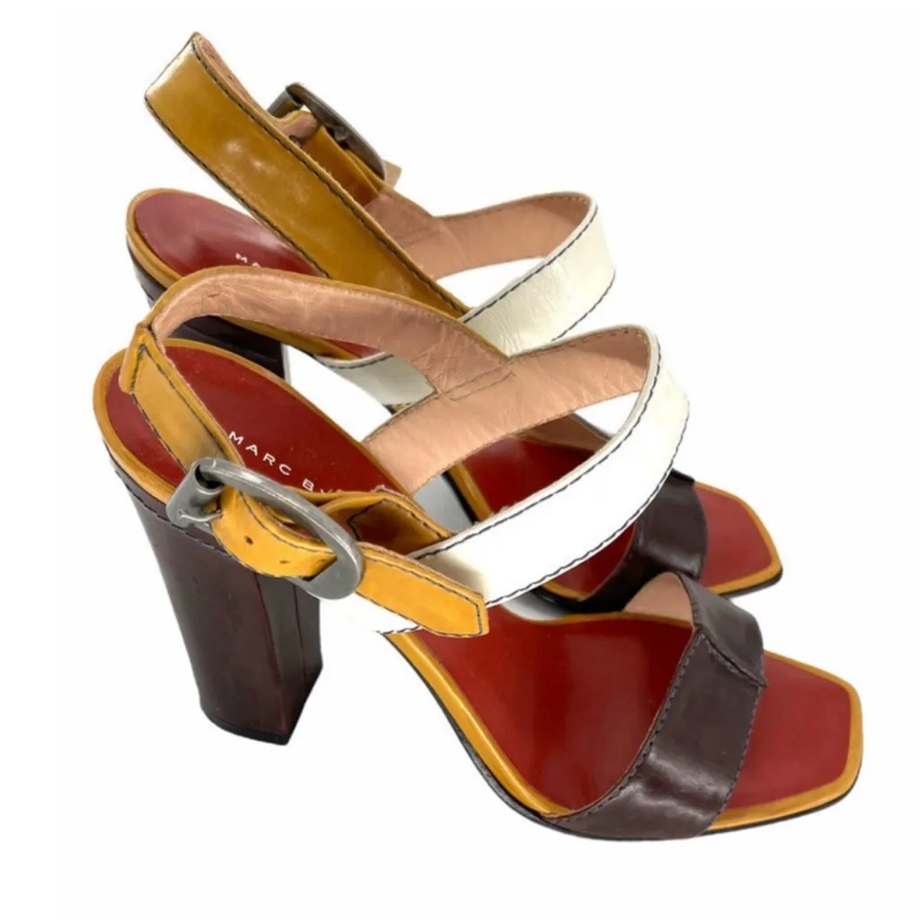 Marc by Marc Jacobs Multicolor Leather Ankle Strap Block Heel Sandals - Image 2