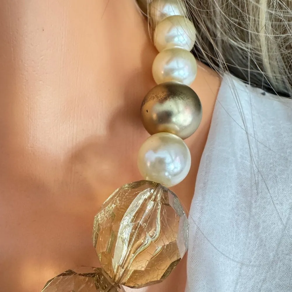 ZARA  Gold and Cream Statement Necklace with Crystal Accents - Image 9