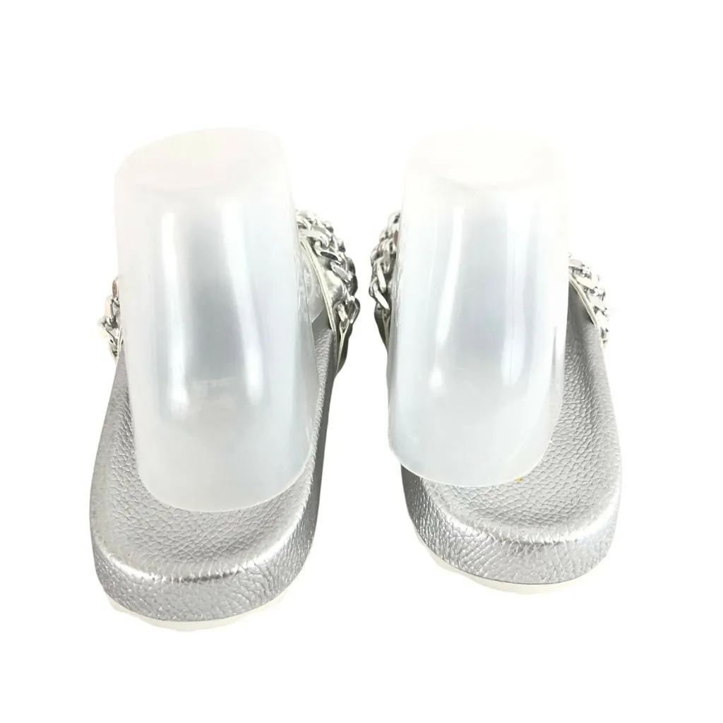 Liliana Womens Slide Sandals Chain Details Slip On Silver Size 6 - Image 3