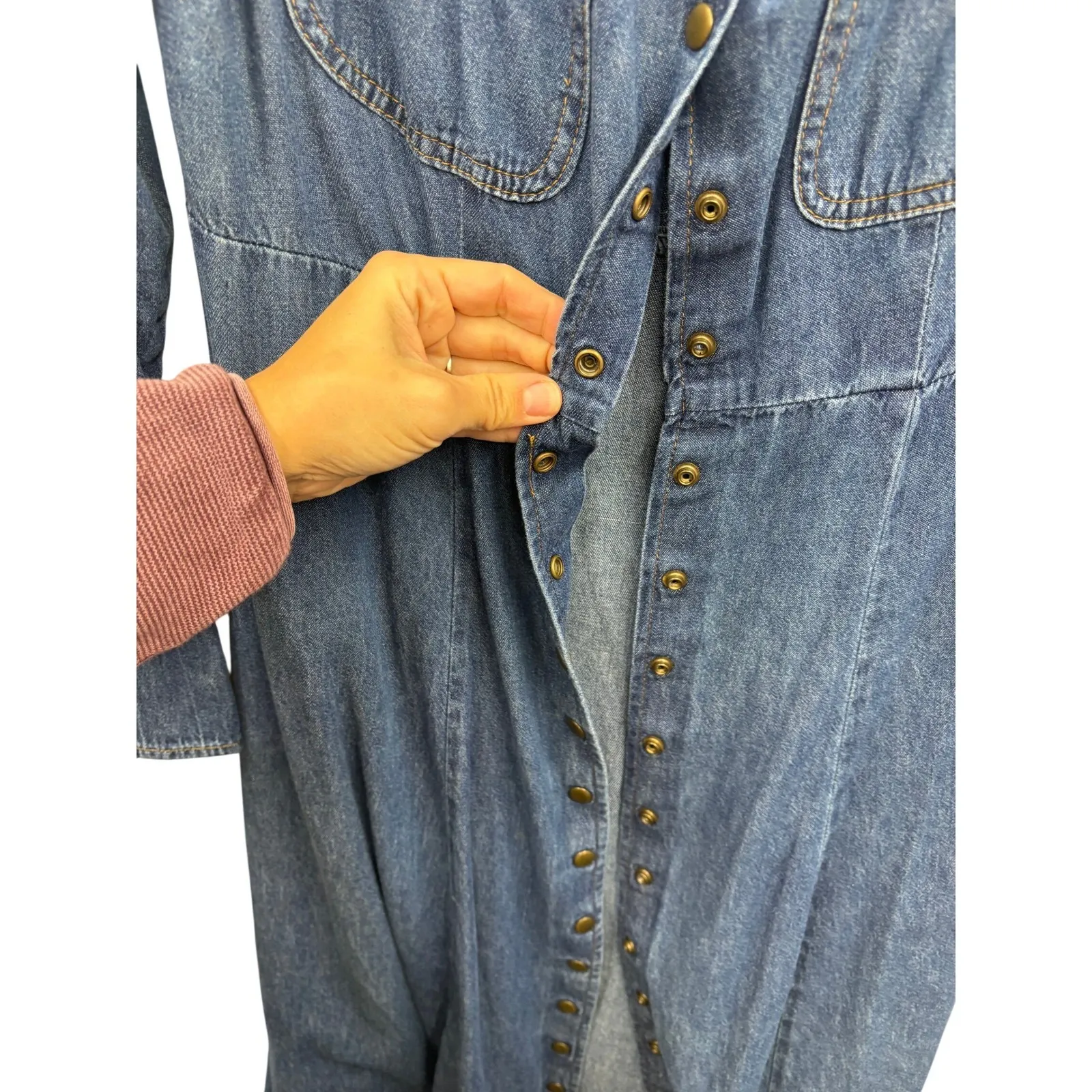 Vintage Moda International Women's Denim Maxi Dress Western Boho Cottagecore 10 Blue - Image 7