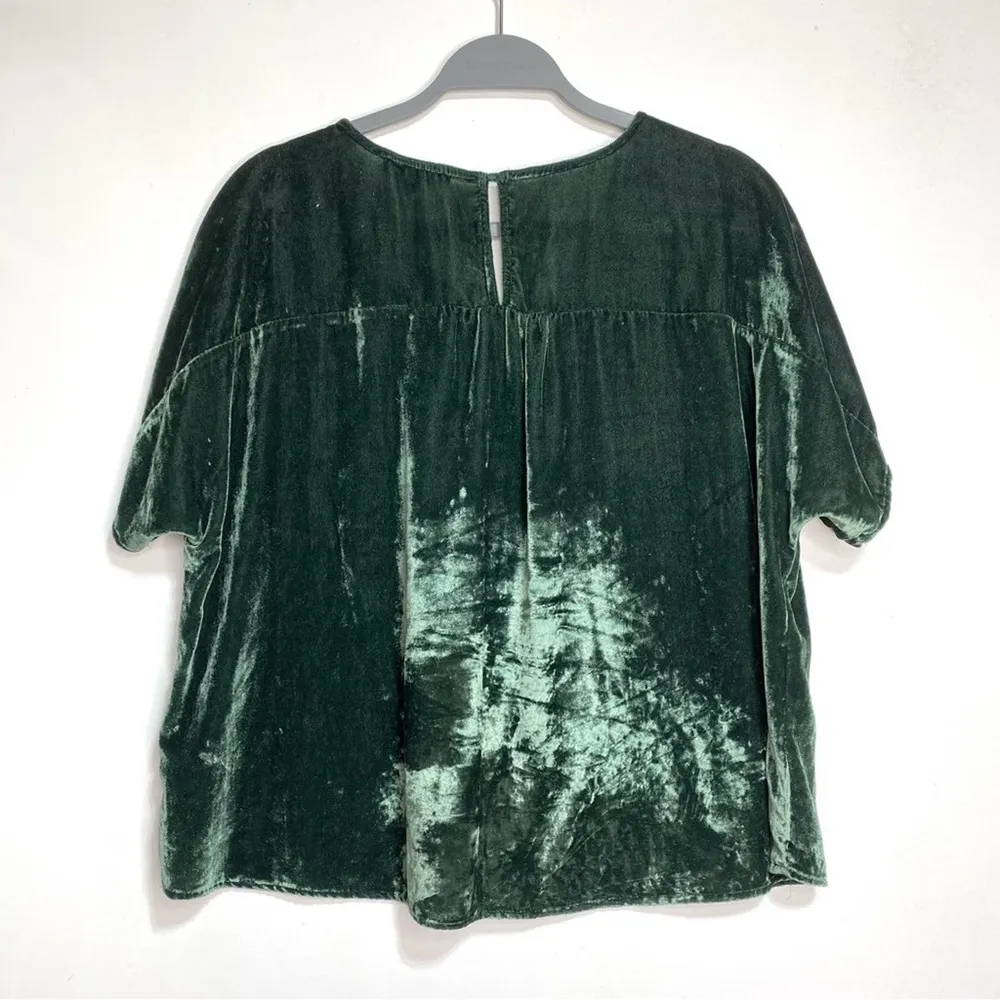 Madewell Velvet Rhyme Short Sleeve Pine Green V Neck Top S - Image 9