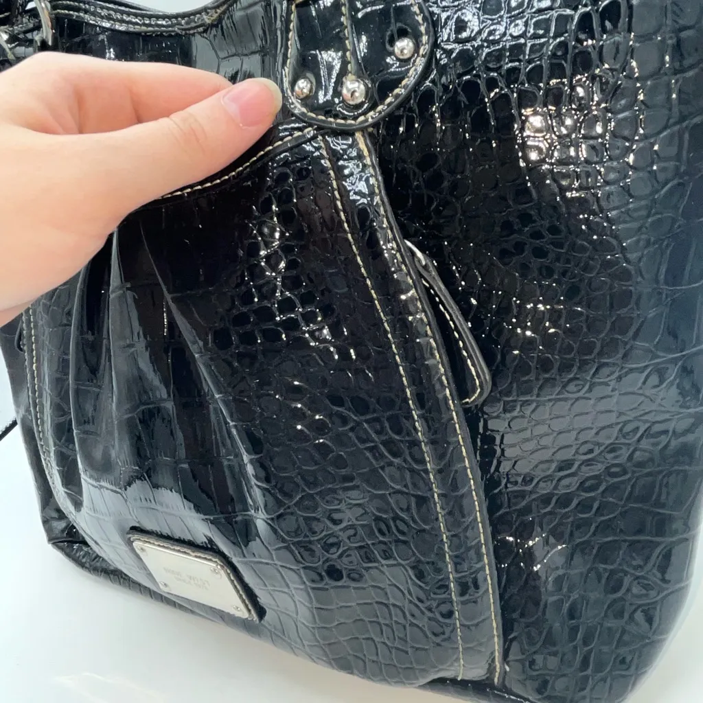 Nine West Y2K  Black Crocodile Embossed Tote Bag - Image 4