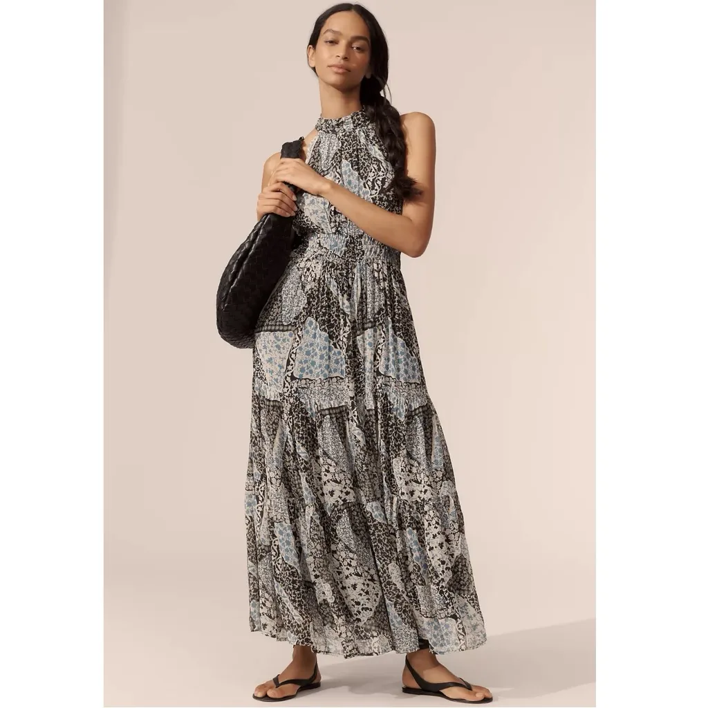 Anthropologie The Somerset Chiffon Maxi Dress in Black Floral Size XL NWT - Image 4