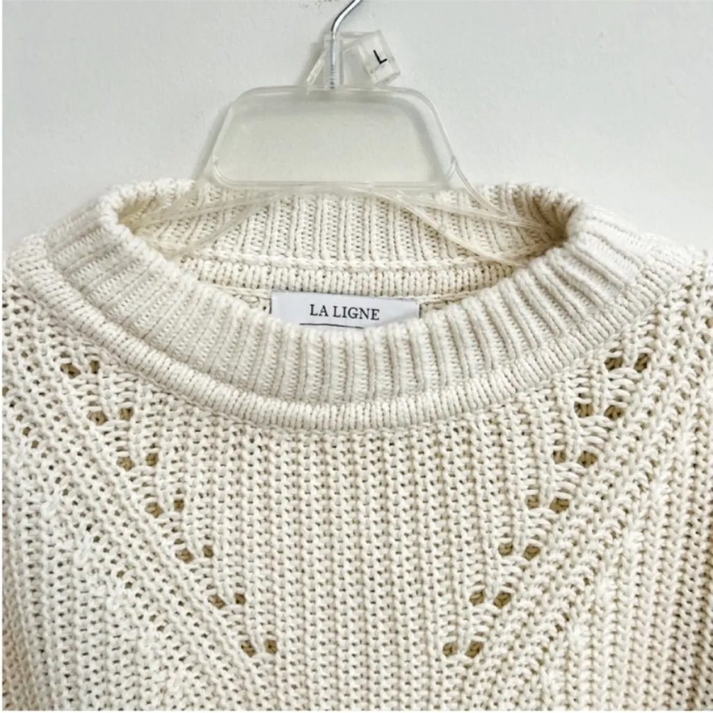 La Ligne Ivory Cream Cable Knit Balloon Sleeve Crew Neck Sweater Extra Small Size XS - Image 3