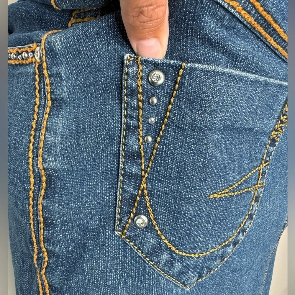 Lafei Nier Country Denim Skirt Mid Length Size 4 with Contrast Stitching Blue - Image 8