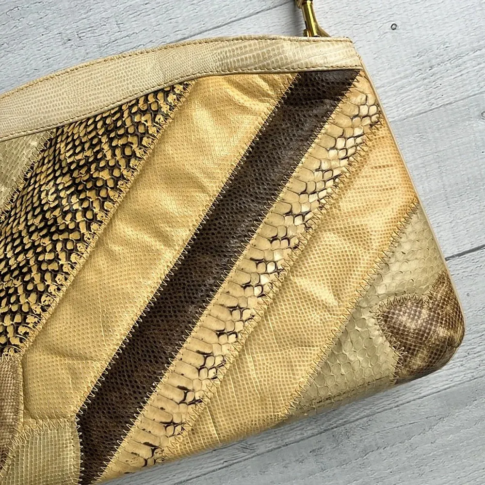 Vintage 80s Bag By Supreme Beige Snakeskin Print Handbag - Image 4