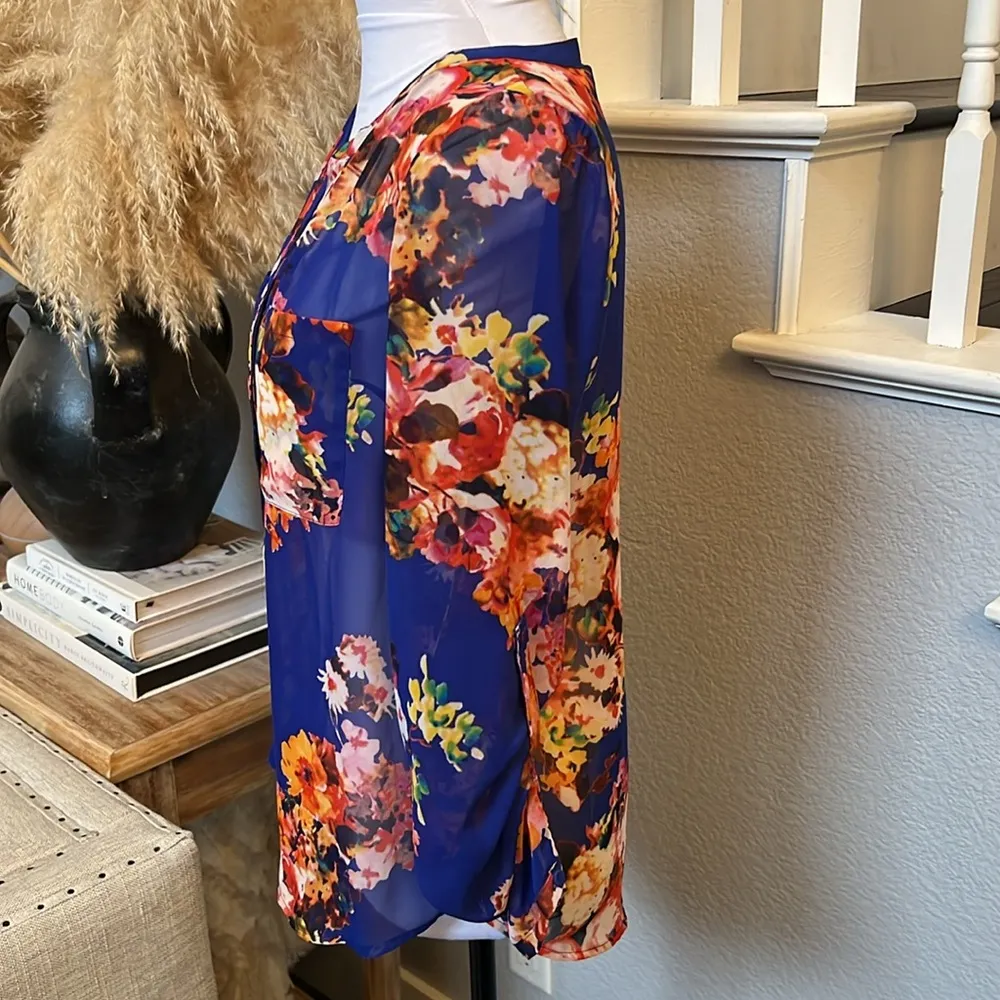 Anthropologie Meadow Rue Sheer Floral Blouse Blue Size XS - Image 3