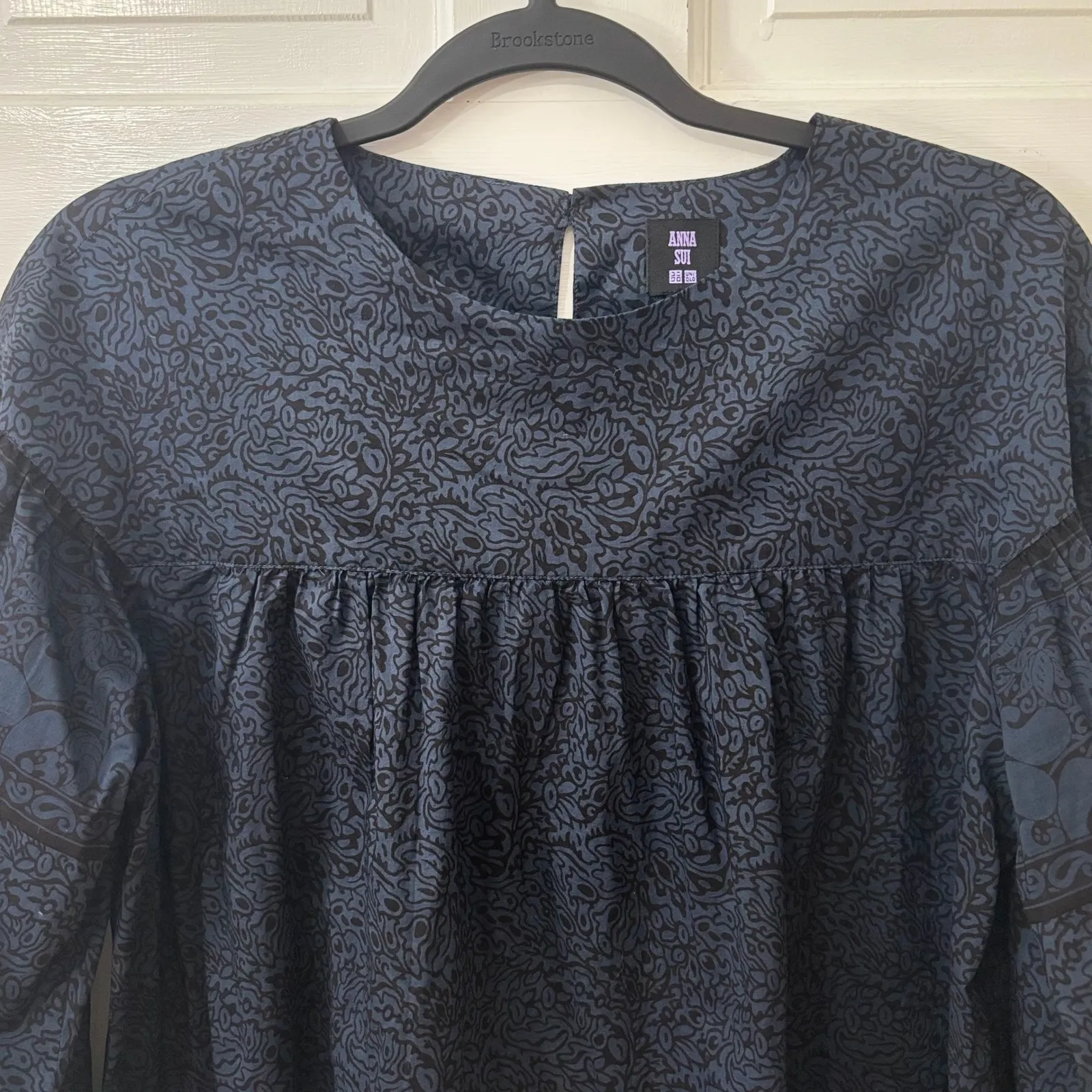 Anna Sui Uniqlo Prairie Peasant Blue Cottagecore Boho Babydoll Blouse Top Size M - Image 4