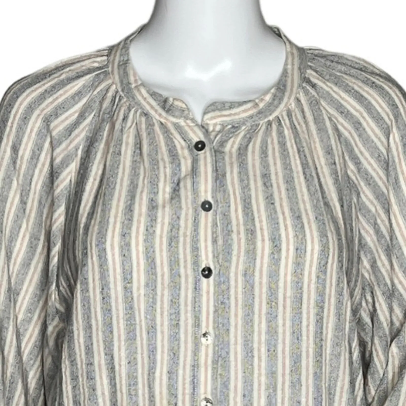 Heartloom Shirt Women Small Tan Gray Striped Jardin Top Button Up Neutral Earthy - Image 4