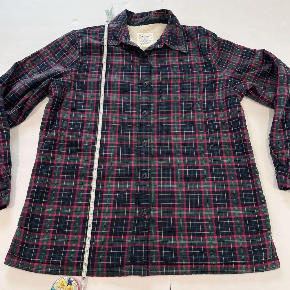 LL Bean‎ Plaid Sherpa Fleece Lined Flannel Shirt Jacket Shacket Size XS - Image 8