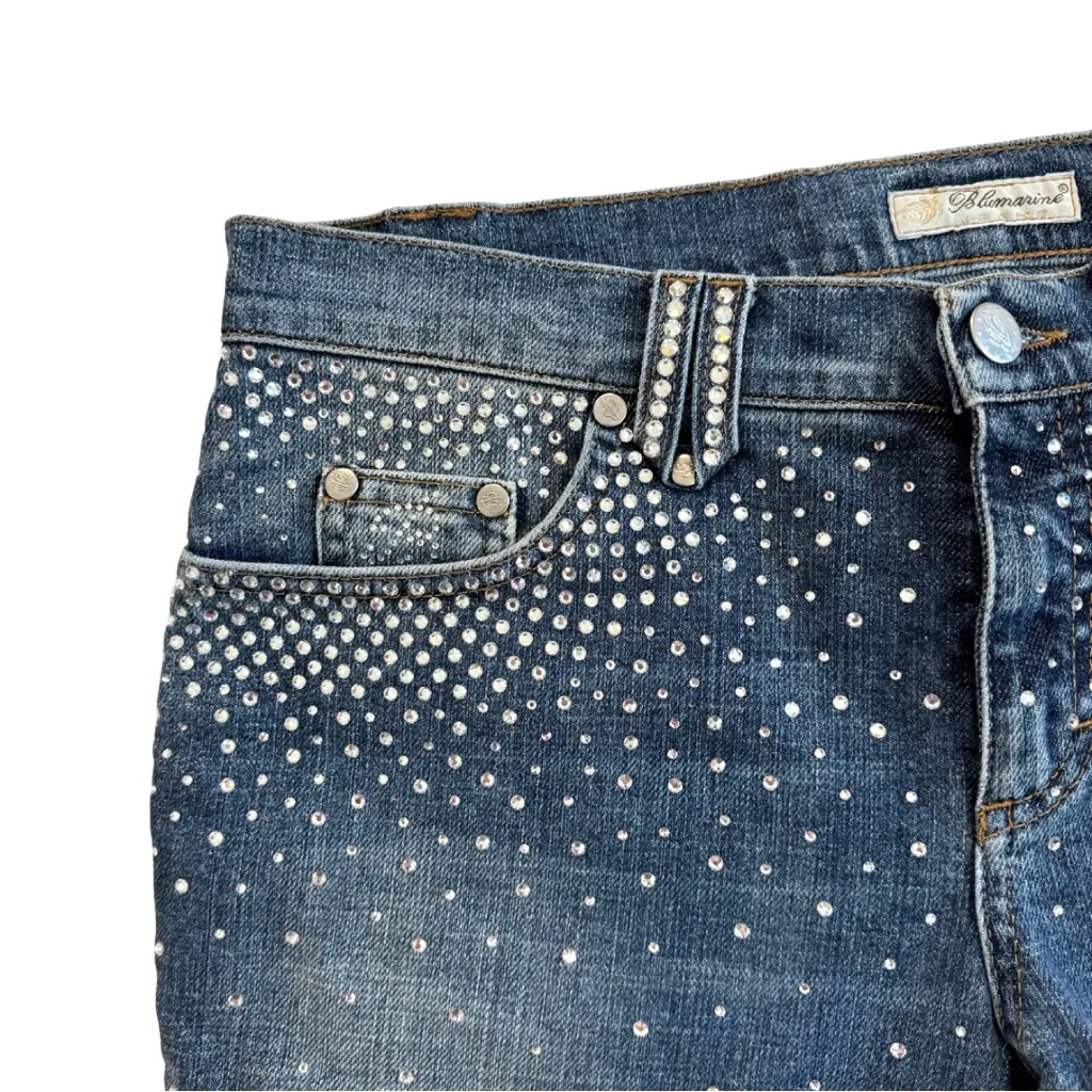 Blumarine US 4 Swarovski Crystal Embellished‎ Denim Shorts Logo Plaque Vintage Blue - Image 6