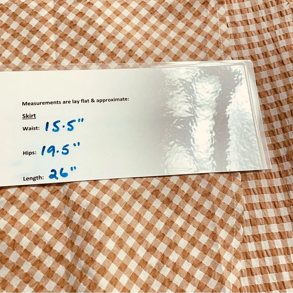 LOFT Gingham Seersucker Tan & White Checkered Skirt 12P - Image 12