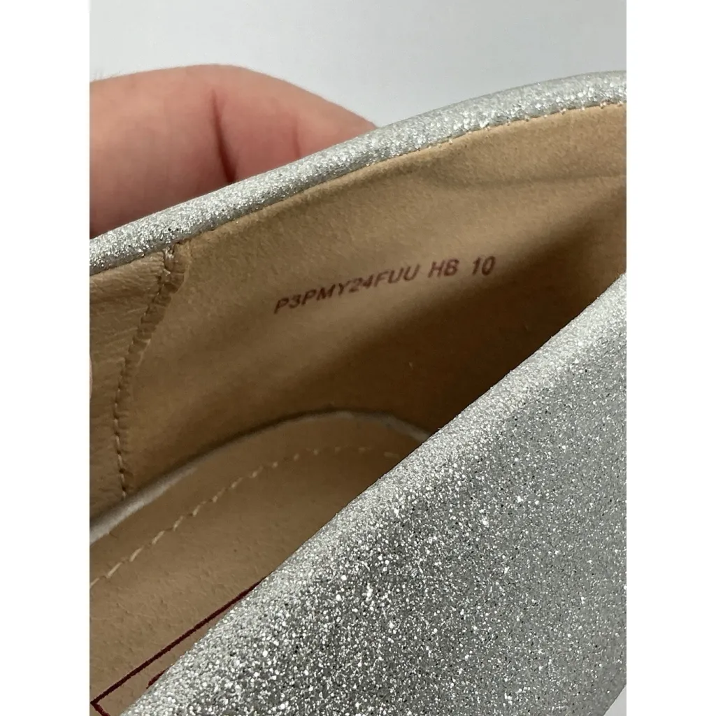 Womans Idifu Slipon Formal Pumps 10 Silver Sparkly Pointed Toe Block Heel NWOT - Image 7