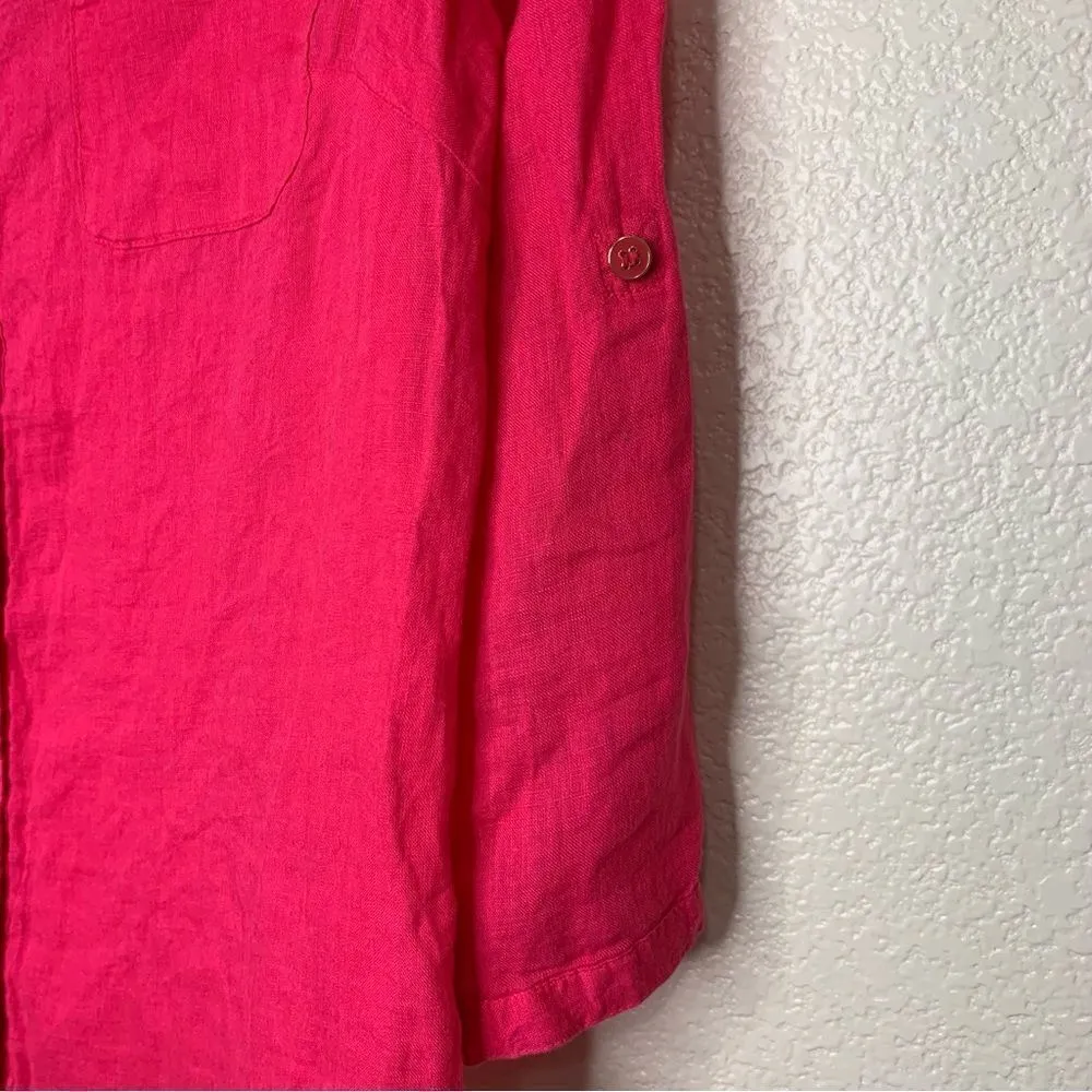 JM Collection 100% Linen Pink Button Down Women’s Shirt - Image 9