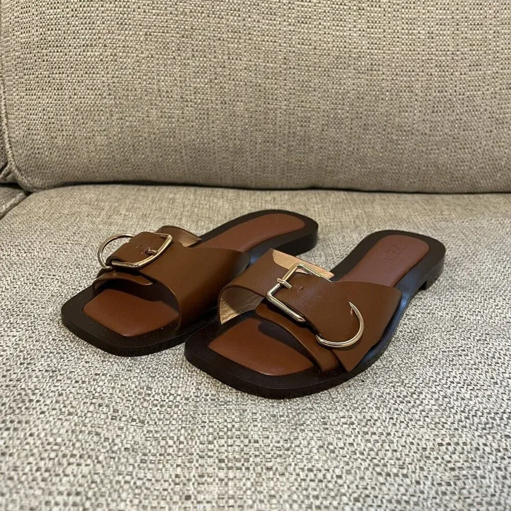 J. Crew NEW Callie Buckle‎ Sandals in Cedar Brown Leather Size 8 - Image 2