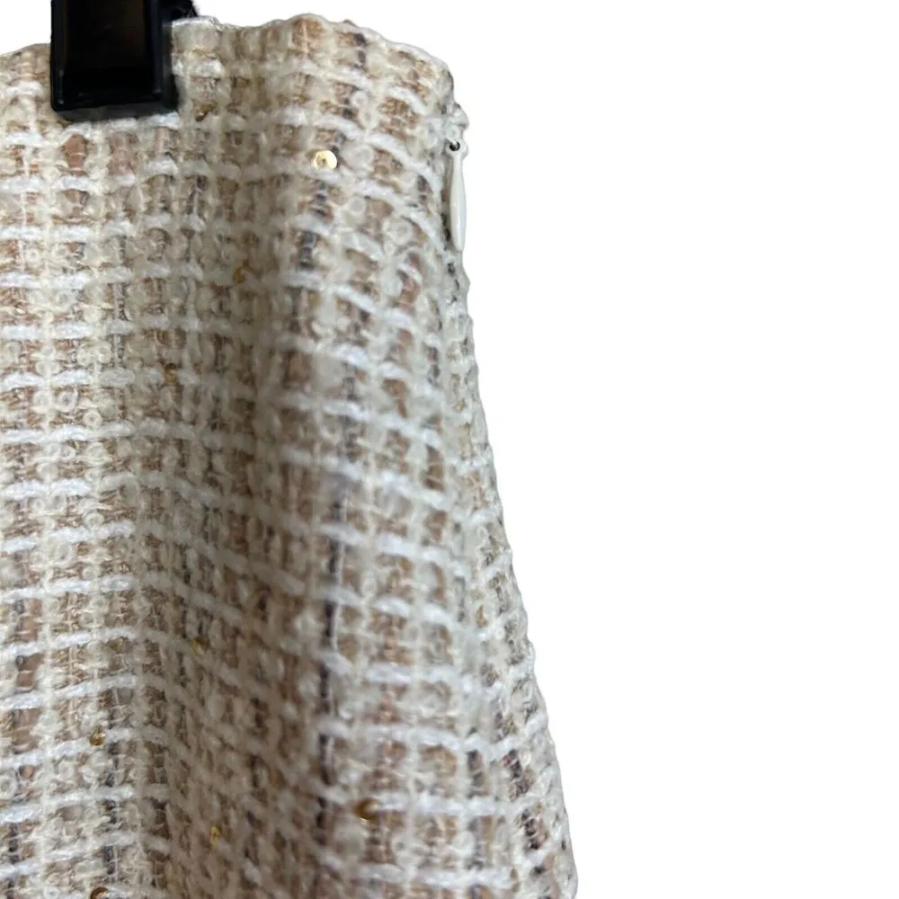 Escada Pencil Skirt Womens 42 Tweed Beige Ivory Sequin Knit Knee Length US 12 White - Image 2