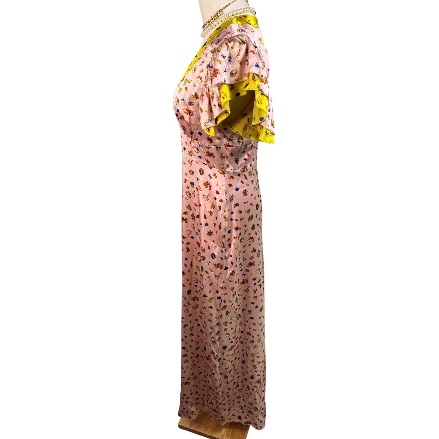 Cynthia Rowley Pamela Flutter-Sleeve Maxi Dress silk floral pink yellow size 2 - Image 9