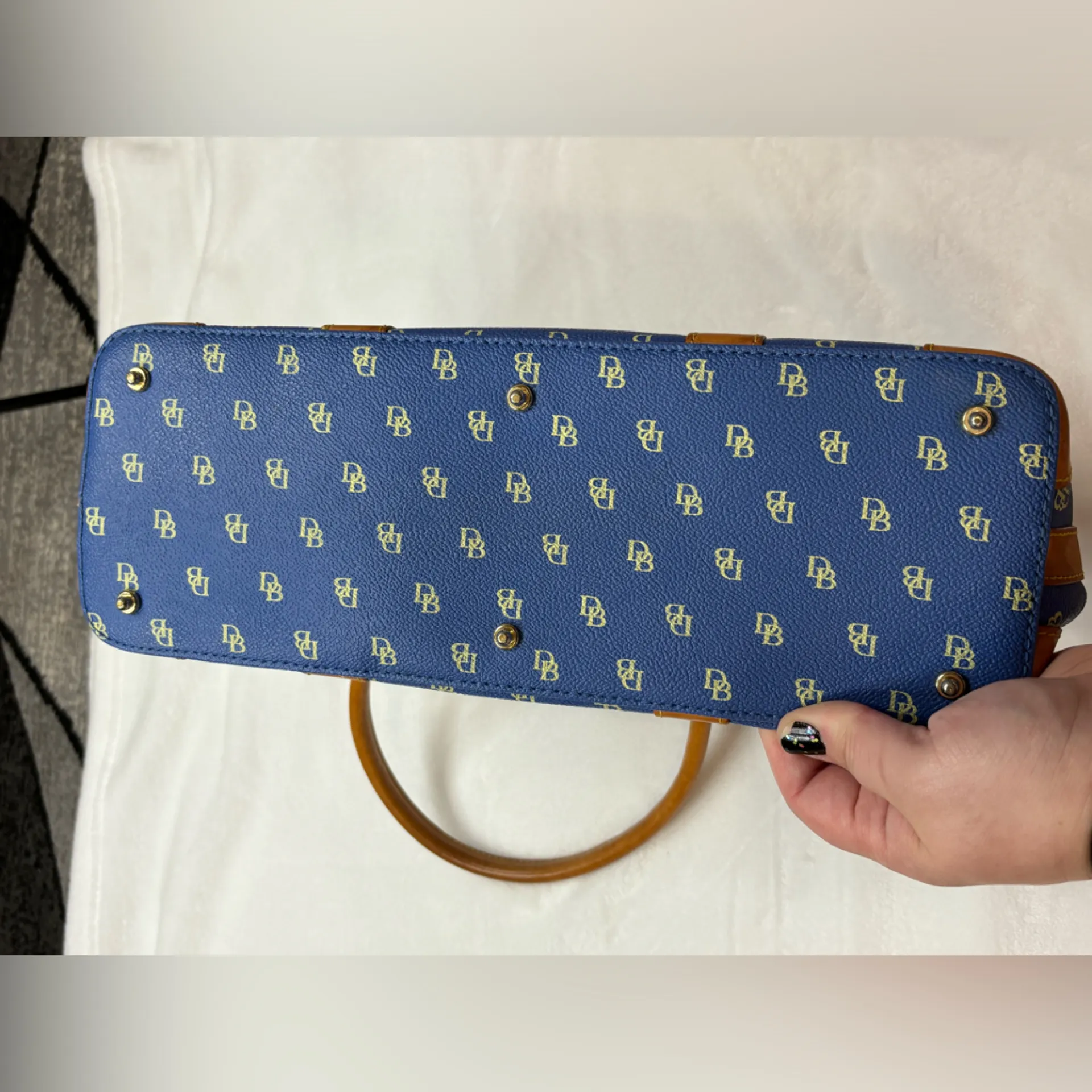 Vintage Dooney & Bourke 1990’s Domed Satchel Canvas Monogram Hand Bag - Image 4