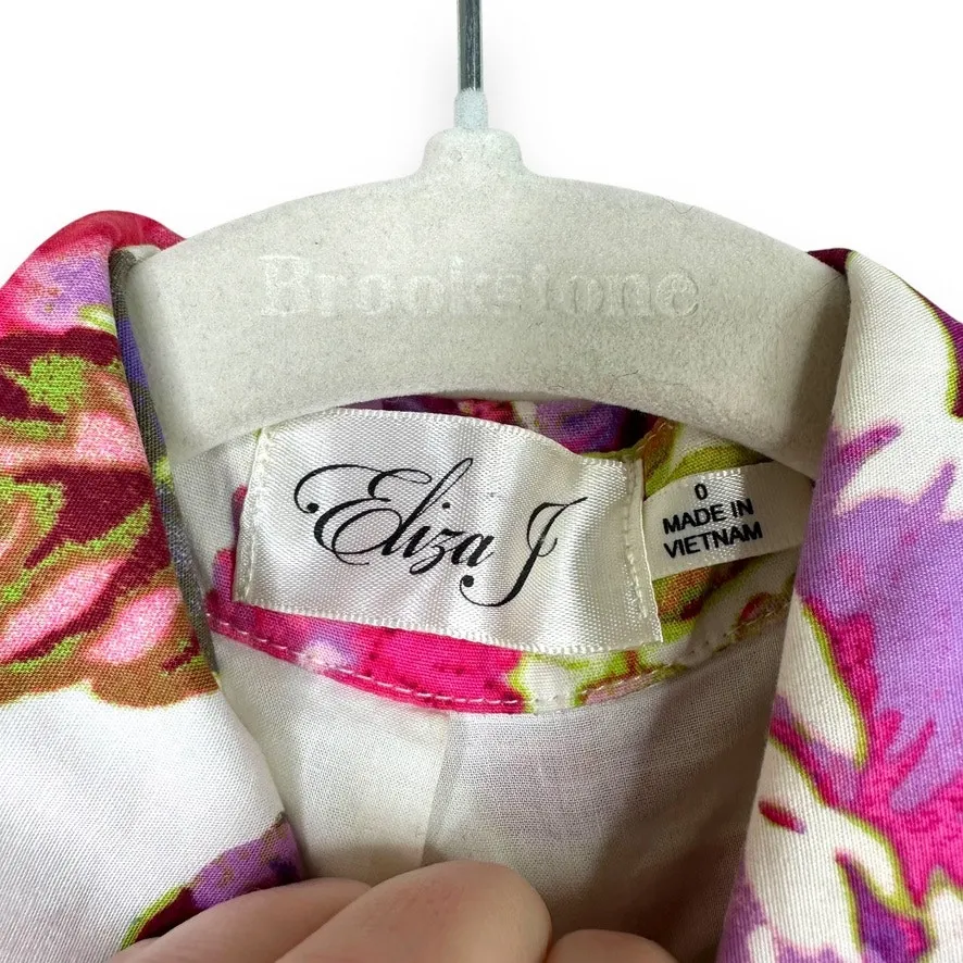 Eliza J 1950's Themed Pink Floral Collared Button Flare Skirt Midi Dress Size 0 - Image 8