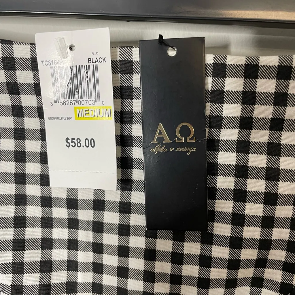 Alpha Omega Skort Black White Gingham Ruffle Mini Medium New with Tags - Image 8