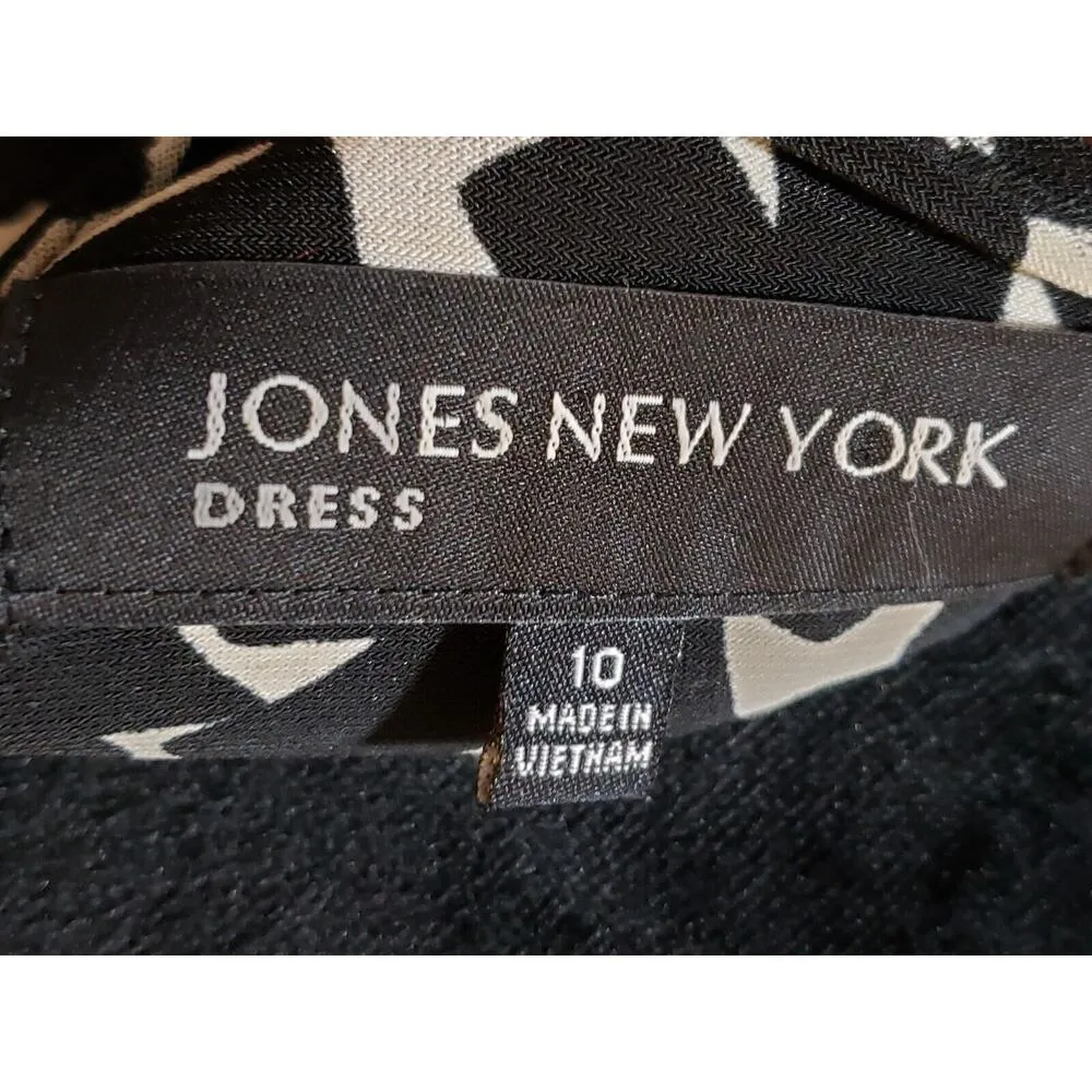 Jones New York Womens White Black Geo Print V Neck Knee Length Sheath Dress 10 - Image 8